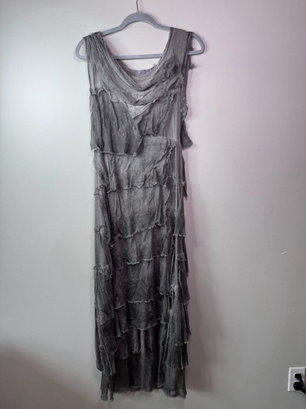Tina Stephen Grey Aleena Silk Maxi Ruffle Dress Italy One Size